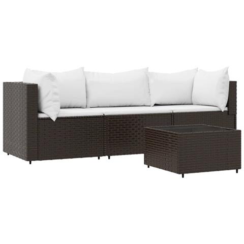 Set Mobili Da Giardino 4 Pz Con Cuscini In Polyrattan Marrone - Foto 1