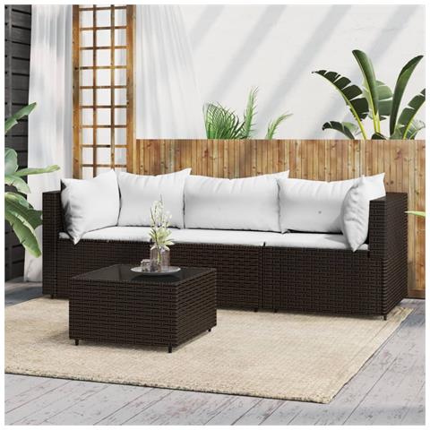 Set Mobili Da Giardino 4 Pz Con Cuscini In Polyrattan Marrone - Foto 8