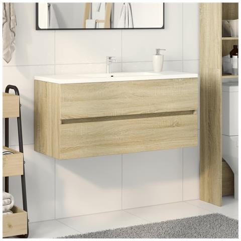 Mobile Lavabo Bagno Rovere Sonoma 100x38,5x45 Cm In Truciolato - Foto 3