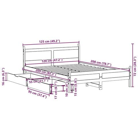 Letto senza Materasso Marrone Cera 120x200 cm in Legno di Pino - Foto 9