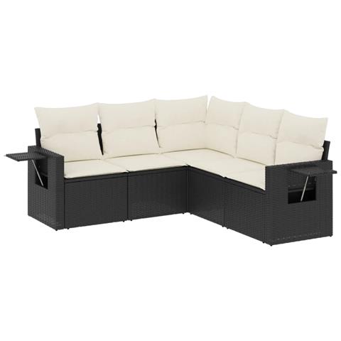 Set Divani Da Giardino 5 Pz Con Cuscini In Polyrattan Nero - Foto 2