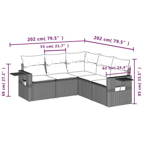 Set Divani Da Giardino 5 Pz Con Cuscini In Polyrattan Nero - Foto 3