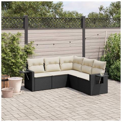 Set Divani Da Giardino 5 Pz Con Cuscini In Polyrattan Nero - Foto 1