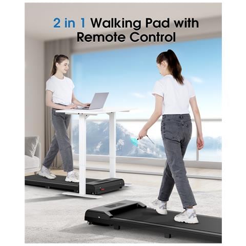 Tapis Roulant Elettrico, Rattatree Walking Pad, 2 In 1 Tapis Roulant Sotto La Scrivania, 1-10 Km/h Walking Pad, Display A Lcd, Nessuna Installazione, Noir - Foto 2