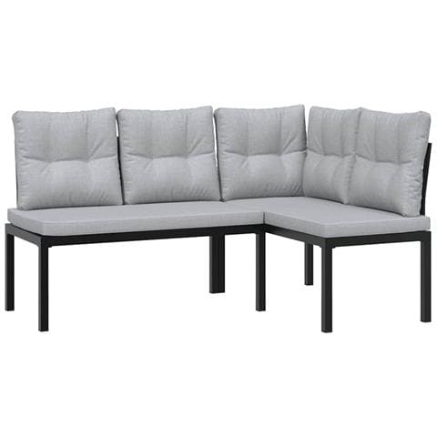 Panche Giardino con Cuscini 2pz Nere Acciaio Verniciato Polvere - Foto 1