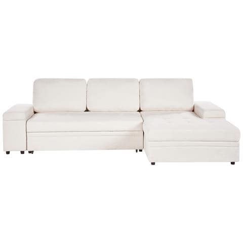 Divano Letto Angolare 3 Posti Hrisey Bouclé Bianco Con Contenitore Lato Sinistro - Foto 2