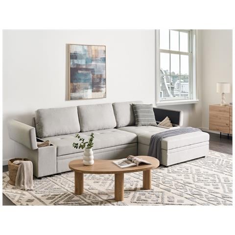 Divano Letto Angolare 3 Posti Hrisey Bouclé Bianco Con Contenitore Lato Sinistro - Foto 1