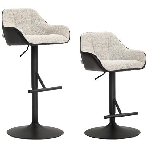 Set 2 Sgabelli Imbottiti ad Altezza Regolabile con Schienale e Braccioli, 52.5x53x86.5-108 cm, Nero Grigio Chiaro - Foto 1