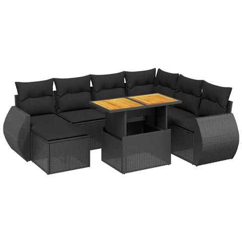 Set Divani Da Giardino Con Cuscini 8 Pz Nero In Polyrattan - Foto 2