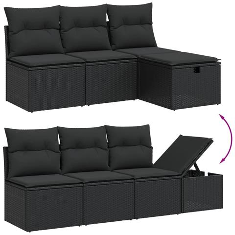 Set Divani Da Giardino Con Cuscini 8 Pz Nero In Polyrattan - Foto 3