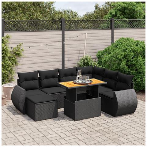 Set Divani Da Giardino Con Cuscini 8 Pz Nero In Polyrattan - Foto 1