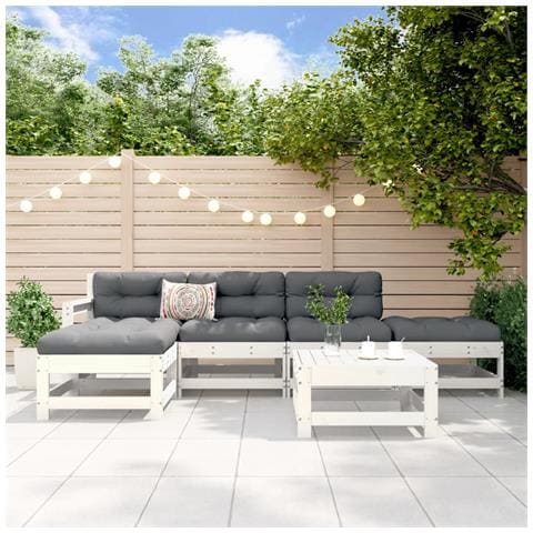 Set Salotto Da Giardino 6 Pz Bianco In Legno Massello Di Pino - Foto 1