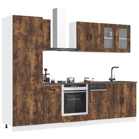 Set Mobili Da Cucina 8 Pz Kalmar Rovere Fumo Legno Multistrato - Foto 1
