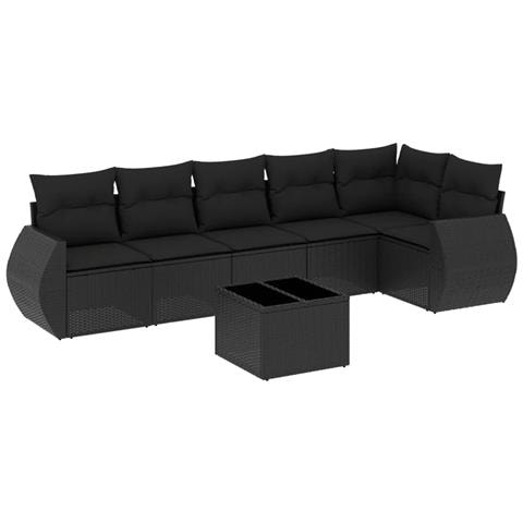 Set Divani Da Giardino Con Cuscini 7pz Nero Polyrattan - Foto 2