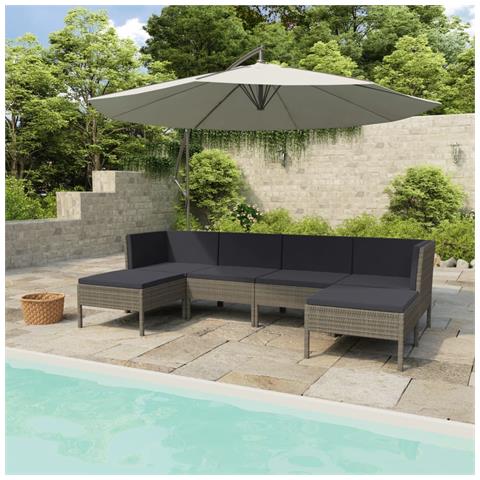 Set Divani Da Giardino 6 Pz Con Cuscini In Polyrattan Grigio - Foto 8