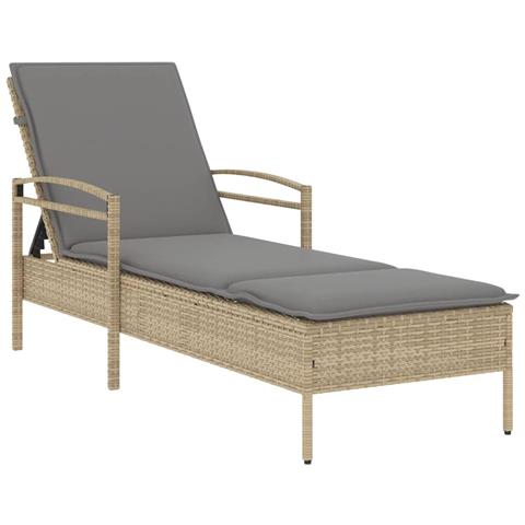 Lettino Prendisole con Cuscino Beige 63x200x81 cm in Polyrattan - Foto 1