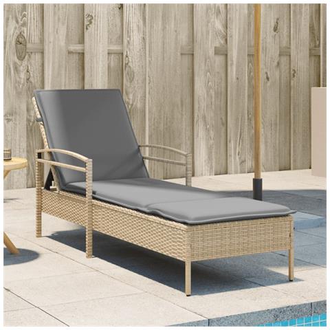 Lettino Prendisole con Cuscino Beige 63x200x81 cm in Polyrattan - Foto 2