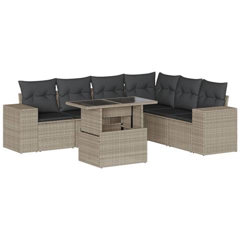 Set Divani da Giardino 7pz con Cuscini Grigio Chiaro Polyrattan - Foto 1