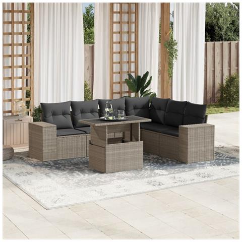 Set Divani da Giardino 7pz con Cuscini Grigio Chiaro Polyrattan - Foto 2