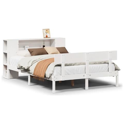 Letto Libreria senza Materasso Bianco 120x190 cm Legno di Pino - Foto 1