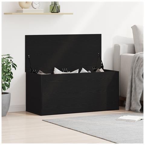 Scatola di stoccaggio  con coperchio in rovere nero 100x42x46 cm in legno ingegnerizzato - Foto 2