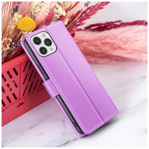 Custodia A Portafoglio Per Iphone 12 Pro Max Con Supporto E Linguetta Magnetica, Viola - Foto 2