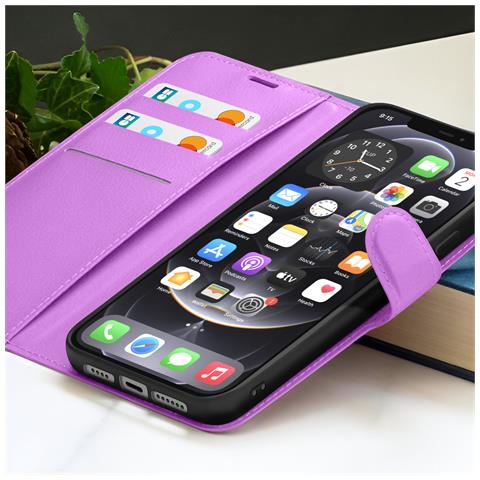 Custodia A Portafoglio Per Iphone 12 Pro Max Con Supporto E Linguetta Magnetica, Viola - Foto 5