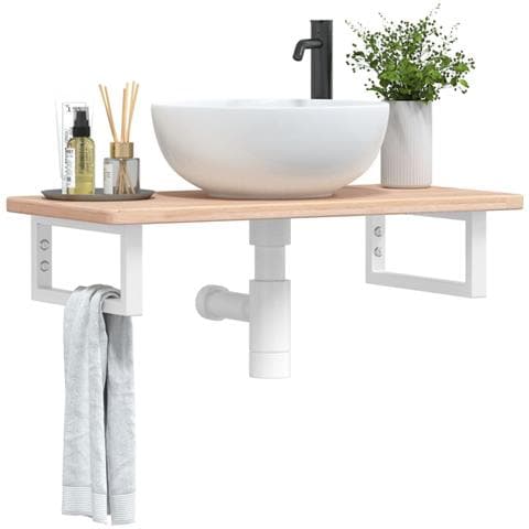 Ripiano a Parete per Lavabo in Acciaio e Massello di Rovere - Foto 2