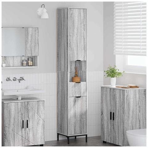 Mobiletto bagno alto con porta Grigio sonoma 31.5 x 33 x 190 cm - Foto 2