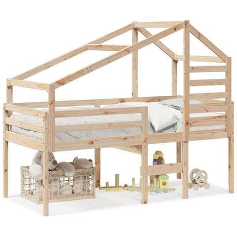 Letto a Soppalco con Tetto 90x200 cm in Legno di Pino - Foto 1
