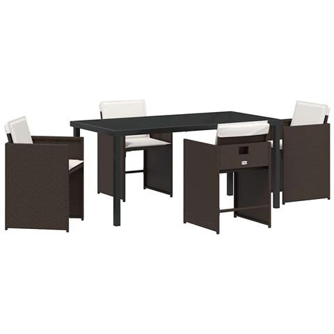 Set da Pranzo per Giardino 5 pcs Marrone Poly Rattan - Foto 1