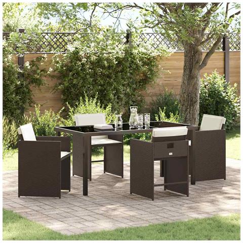 Set da Pranzo per Giardino 5 pcs Marrone Poly Rattan - Foto 2