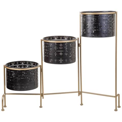 Supporto In Metallo Con 3 Fioriere In Metallo Nero 80x26x68 - Foto 2