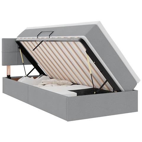 Letto con contenitore e LED Grigio chiaro 90 x 200 cm Tessuto - Foto 1
