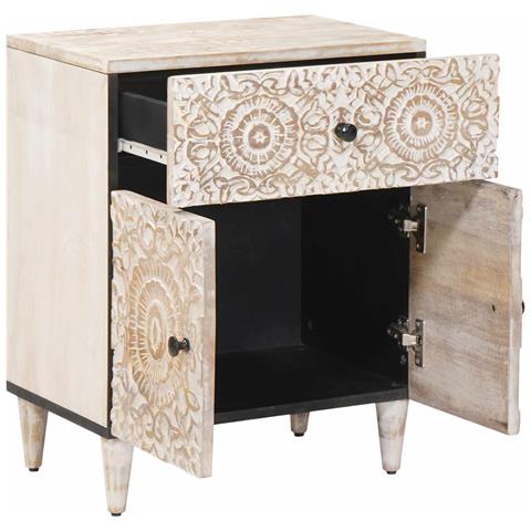 Mobiletto da Letto con cassetto Bianco 50 x 33 x 60 cm - Foto 2