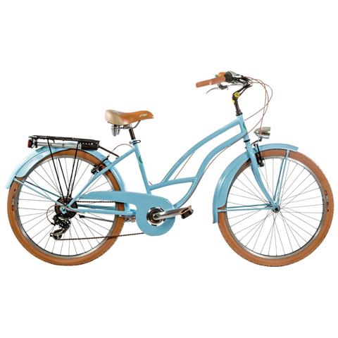 Bici Da Donna Misura 26 City Bike Bicicletta Cruiser Stile Americano Con Cambio 6v Completa Di Accessori Luci A Led - 43 Azzurro Pastello - Foto 1