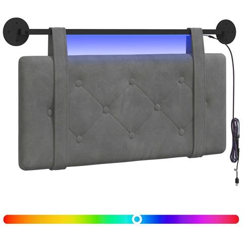 Testiera sospesa Con luce LED Grigio Scuro Velluto - Foto 1