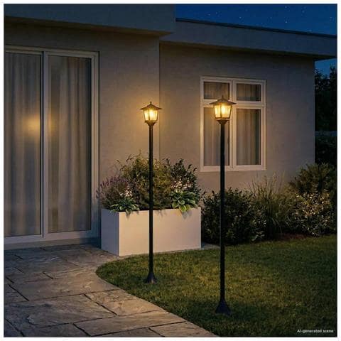 Set di Lampioni with LED Bulb 2 pz Nero 16 x 16 x 156 cm - Foto 2