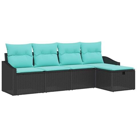 Set di divani con cuscino con archiviazione Nero polyrattan - Foto 1