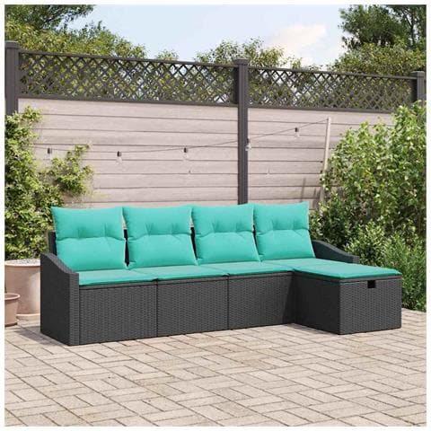 Set di divani con cuscino con archiviazione Nero polyrattan - Foto 2