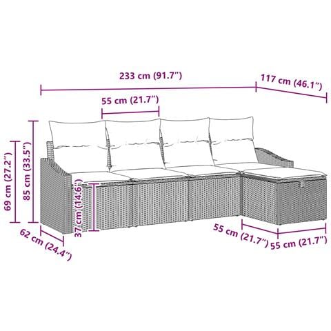 Set di divani con cuscino con archiviazione Nero polyrattan - Foto 9