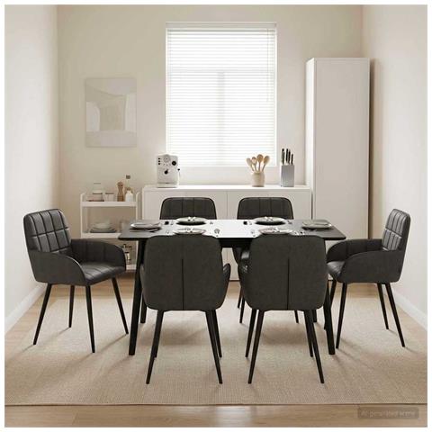 Sedie da pranzo 6 pcs Similpelle Nero 57 x 50 x 85 cm - Foto 2