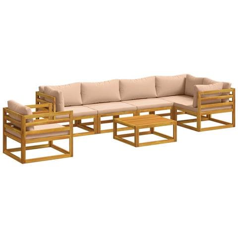 Set di divani 7 pz Naturale Legno di Acacia Massello - Foto 1