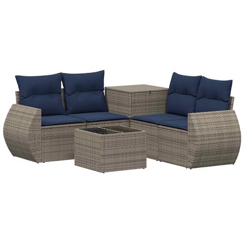 Set di divani 6 pz Grigio e Blu Navy Rattan sintetico e Acciaio - Foto 1