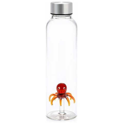 BALVI Bottiglia Octopus Acqua 0 5 Lt Tappo In Acciaio Inox Ideale Per Comodino E Ufficio Borosilicato 23 Cm