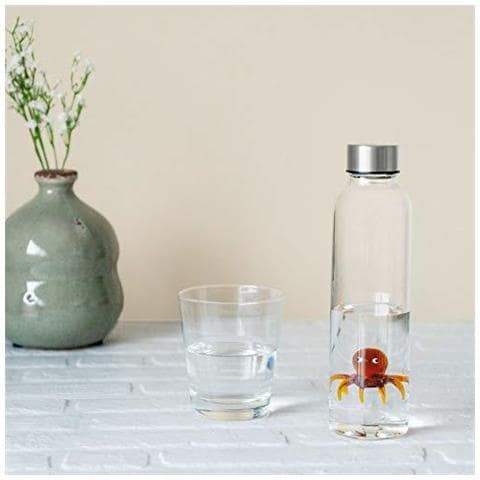 Bottiglia Octopus Acqua 0,5 Lt Tappo In Acciaio Inox Ideale Per Comodino E Ufficio, Borosilicato 23 Cm - Foto 3