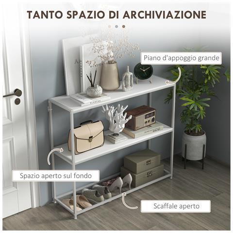 Tavolo Consolle Da Ingresso Con Ripiano Aperto, In Acciaio E Truciolato, 100x30x87 Cm, Bianco - Foto 6