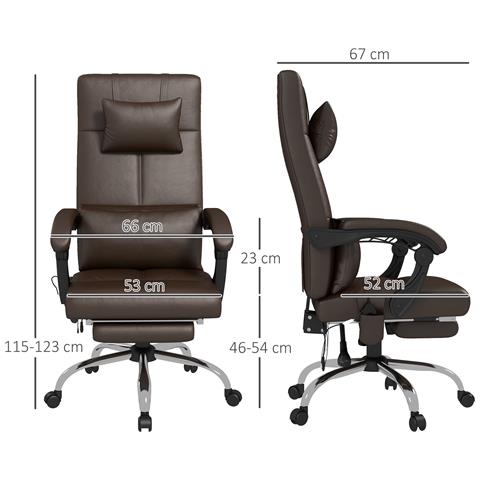 Sedia Da Ufficio Massaggiante Ad Altezza Regolabile Con Poggiapiedi E Telecomando, 66x67x115-123 Cm, Marrone - Foto 2