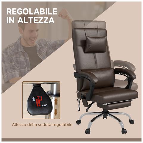 Sedia Da Ufficio Massaggiante Ad Altezza Regolabile Con Poggiapiedi E Telecomando, 66x67x115-123 Cm, Marrone - Foto 6