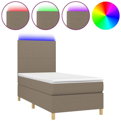 Letto A Molle Con Materasso E Led Tortora 90x200 Cm In Tessuto - Foto 1